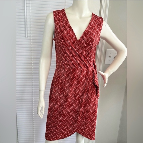 Banana Republic Red Geometric Faux Wrap Sheath Dress Size Small Petite SP - Picture 2 of 7